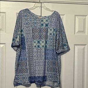 Avenue Blue Patterned Women's Top